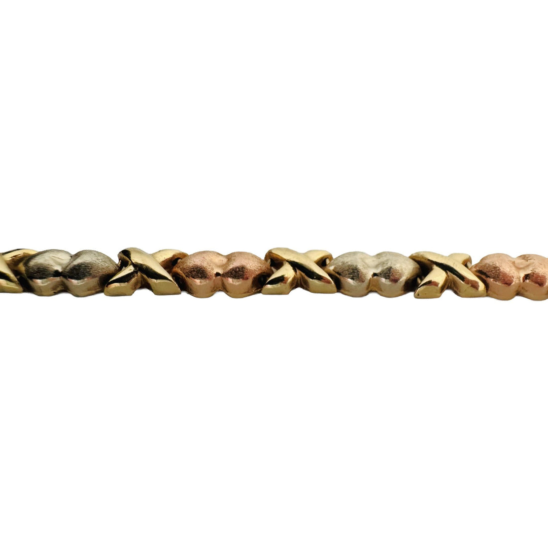 14k Yellow White and Rose Gold 8.3g Ladies XO Link Bracelet 7"