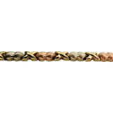 14k Yellow White and Rose Gold 8.3g Ladies XO Link Bracelet 7"