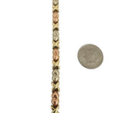 14k Yellow White and Rose Gold 8.3g Ladies XO Link Bracelet 7"