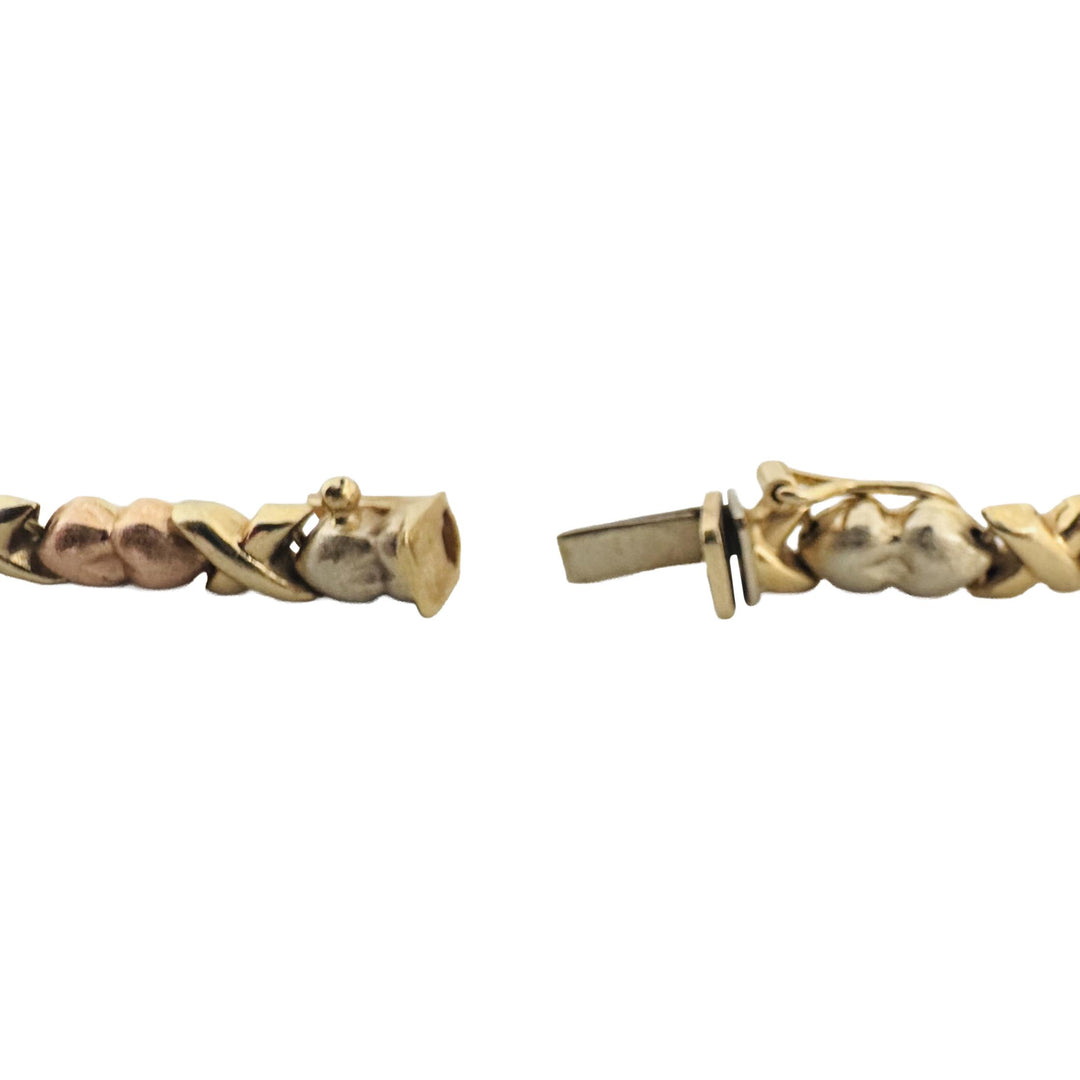 14k Yellow White and Rose Gold 8.3g Ladies XO Link Bracelet 7"