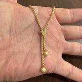 14k Yellow Gold 9.4g Ladies Wheat Link Heart Connector Lariat Necklace Italy 16"
