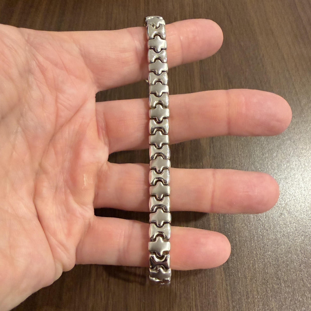 14k Yellow and White Gold 16g Reversible Thick Fancy Link Bracelet 7"