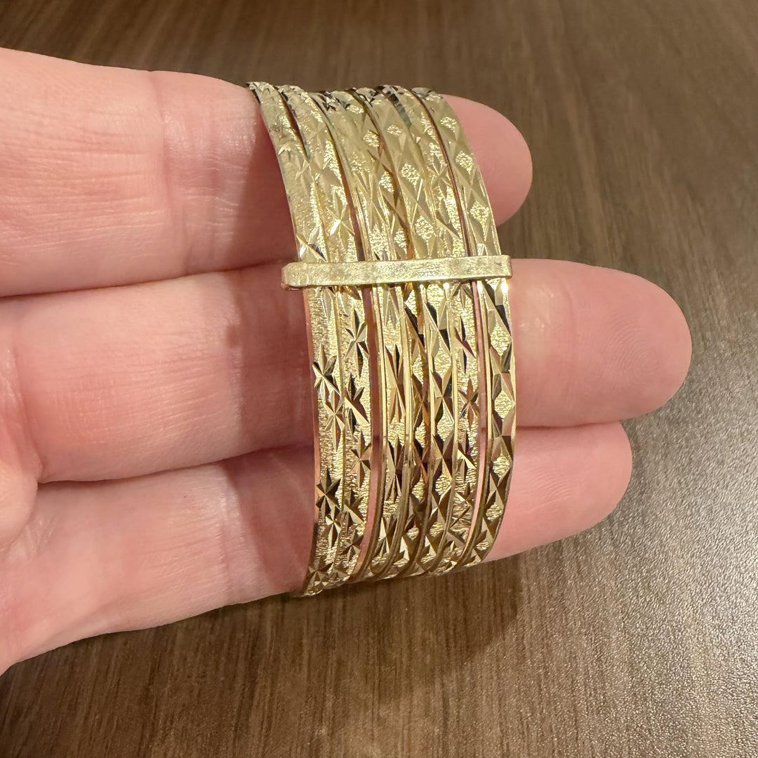 Set of Seven 14k Yellow Gold 33.6g Diamond Cut Connected Bangle Bracelets 7.5"