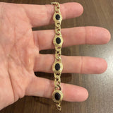 14k Yellow Gold and Onyx 17.8g Solid Curb Link Station Bracelet 7"