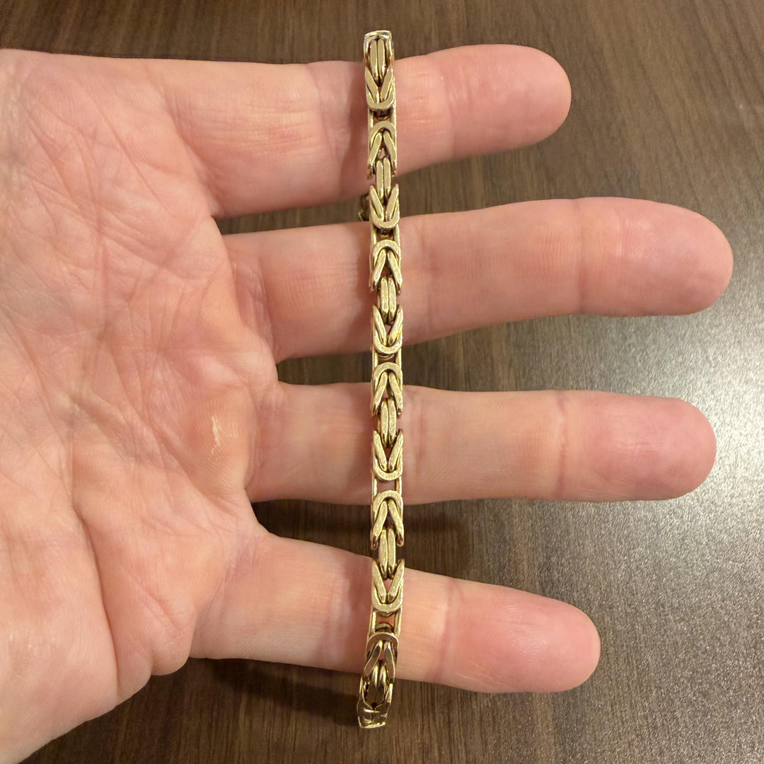 14k Yellow Gold 33.4g Solid Heavy Men's Squared Byzantine Link Bracelet Italy 9"