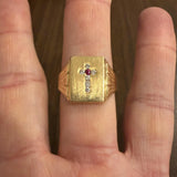 14k Yellow Gold Ruby and Diamond 15.5g Solid Vintage Men's Cross Ring Size 12