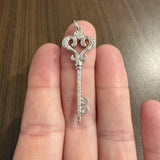 14k White Gold and 0.45cttw Diamond Vintage Large Key Pendant 2"