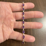 14k Yellow Gold Amethyst and Diamond Ladies 8g Link Bracelet 7.25"