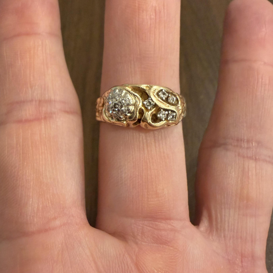 14k Yellow Gold and Diamond Solid Vintage Men's Abstract Ring Size 11.25