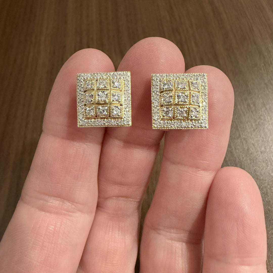 14k Yellow Gold and 0.40cttw Diamond Vintage Square Stud Earrings