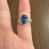 14k Yellow Gold London Blue Topaz and Diamond Ring Size 6.25
