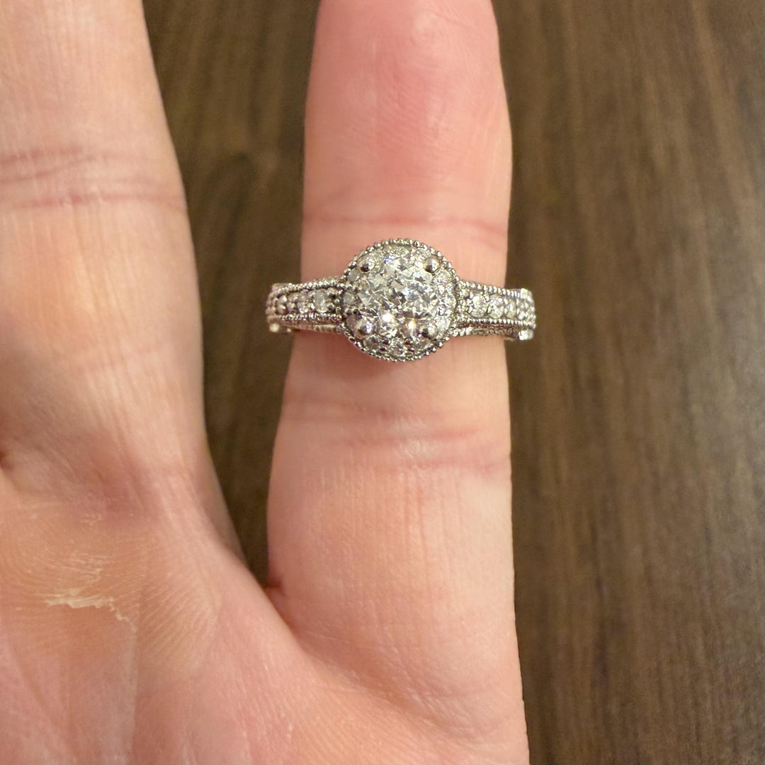 14k White Gold and 1.46cttw Diamond Vintage Ladies Ring Size 5.25