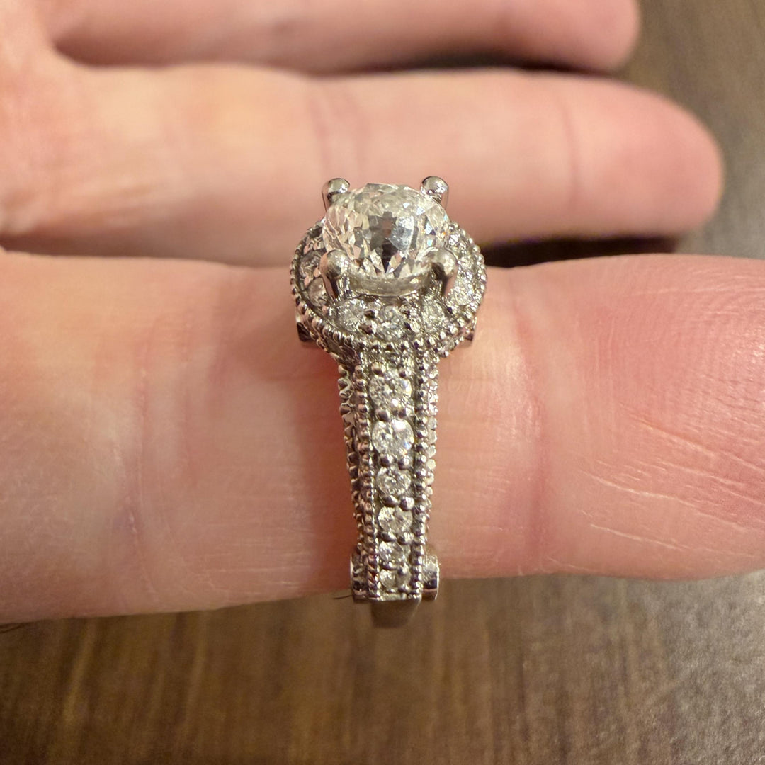 14k White Gold and 1.46cttw Diamond Vintage Ladies Ring Size 5.25