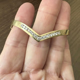 14k Yellow Gold and 1.5cttw Diamond Heavy Solid 32.6g V Bangle Bracelet 7.25"
