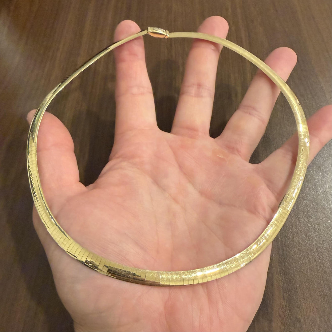14k Yellow and White Gold 32g Reversible Solid 6mm Omega Link Necklace 18"