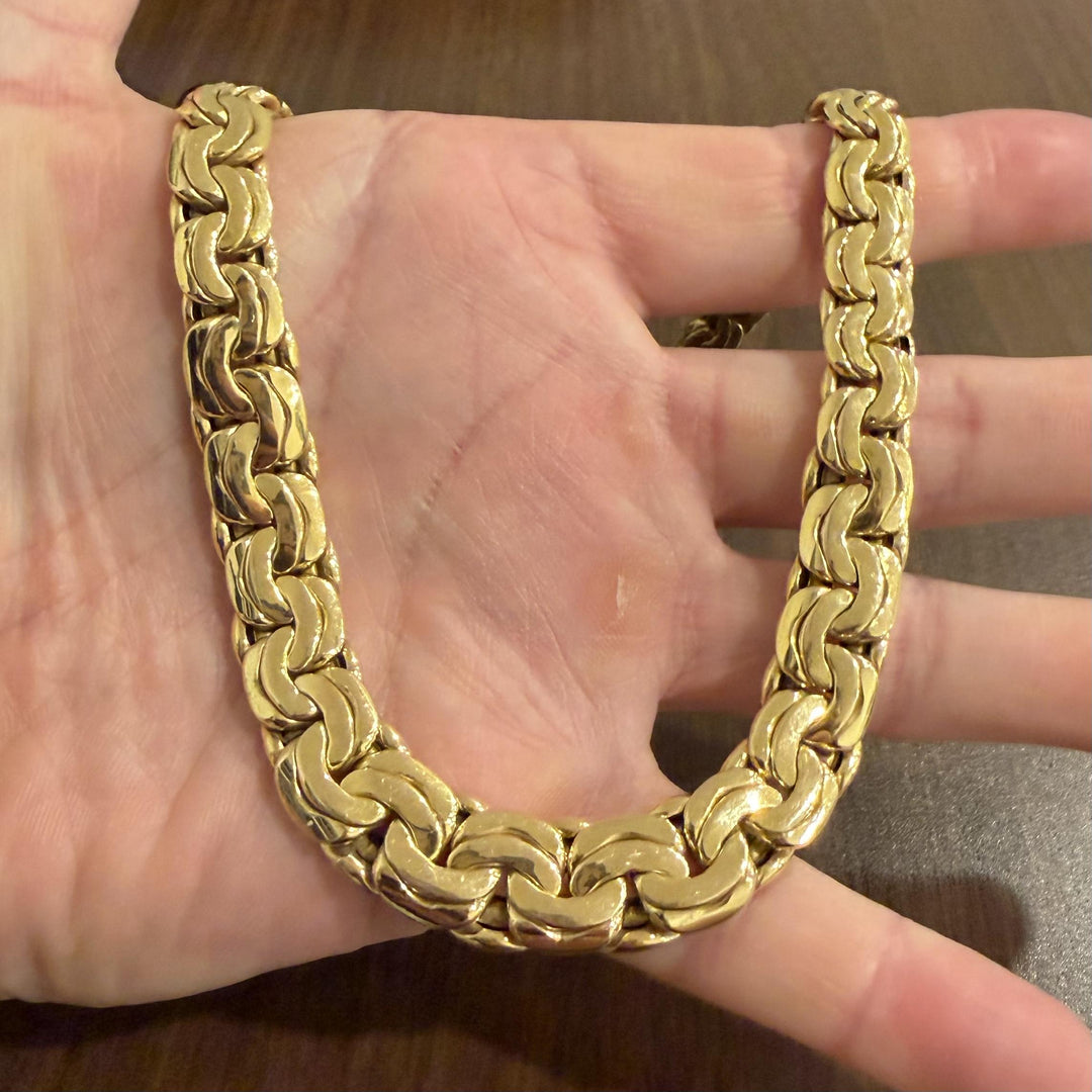 14k Yellow Gold 59.4g Heavy Thick Graduated Fancy Link Necklace Italy 17"