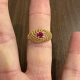 18k Yellow Gold and Pink Topaz Vintage Wire Swirl Ring Size 7.75