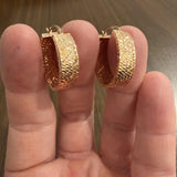 14k Rose Gold 3.4g Hollow Diamond Cut Hoop Earrings 1"