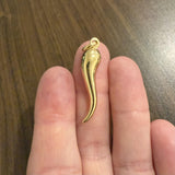 18k Yellow Gold 3.3g Polished Vintage Italian Horn Pendant 1.75"