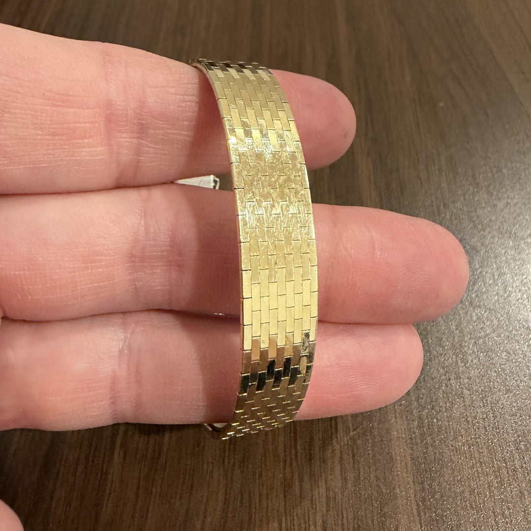 14k Yellow and White Gold Diamond 36g Solid Flexible Cuff Bracelet Italy 6.75"