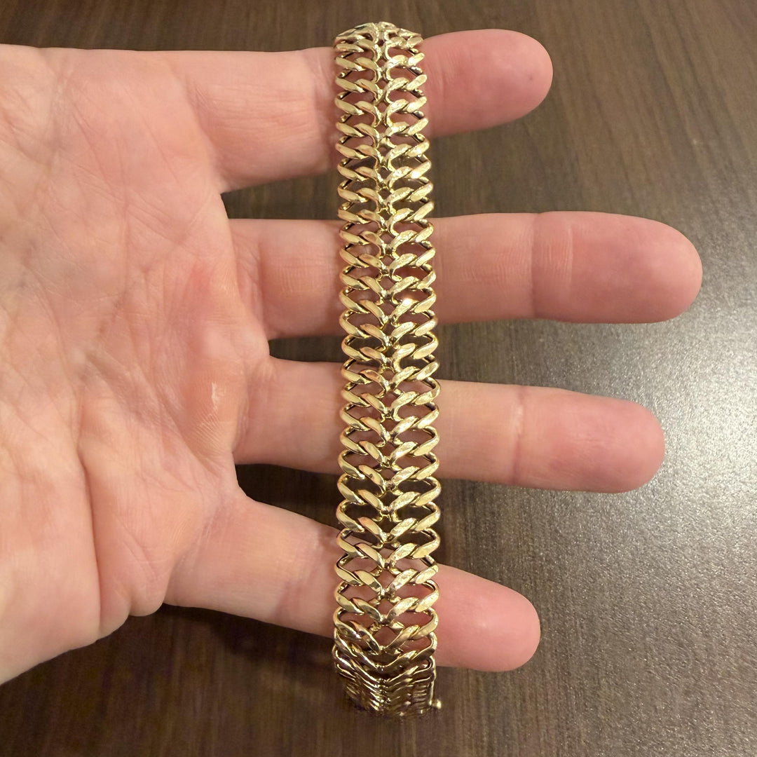 14k Yellow Gold 18g Vintage Ladies 17mm Fancy Link Bracelet Italy 7.5"