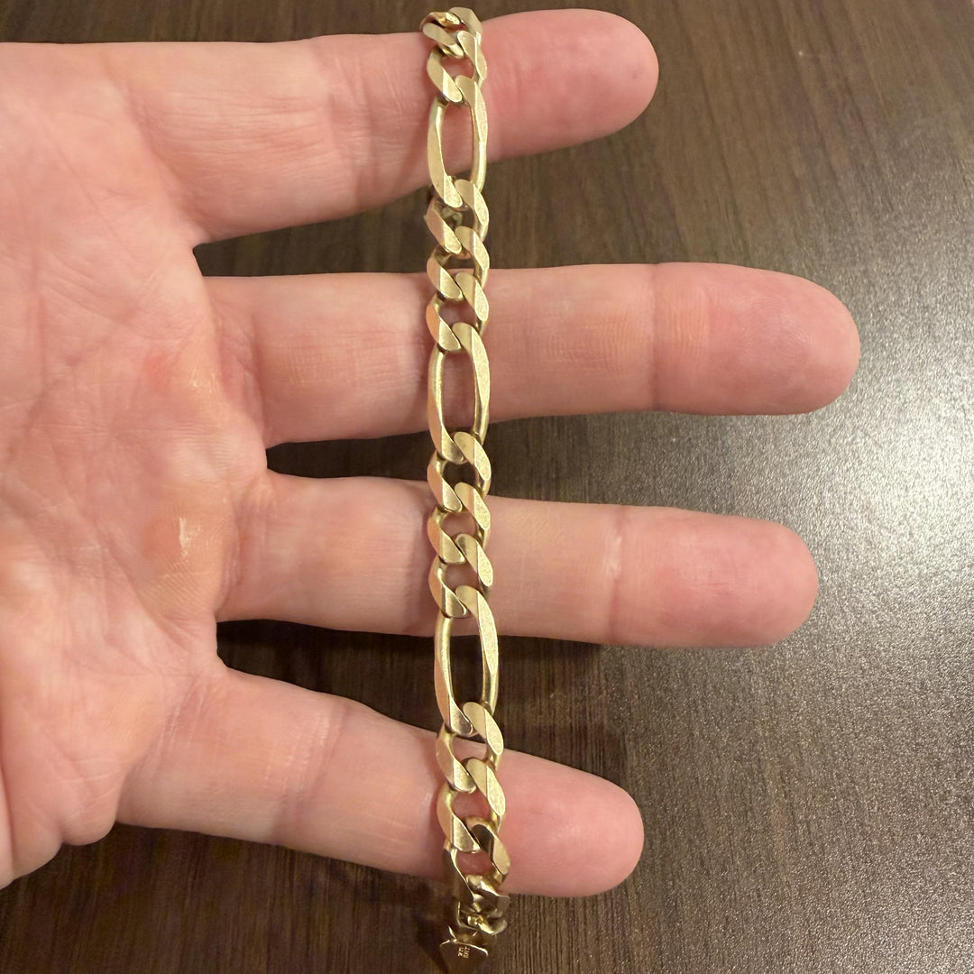 14k Yellow Gold 19.6g Solid Men's 8mm Figaro Link Bracelet Italy 8"