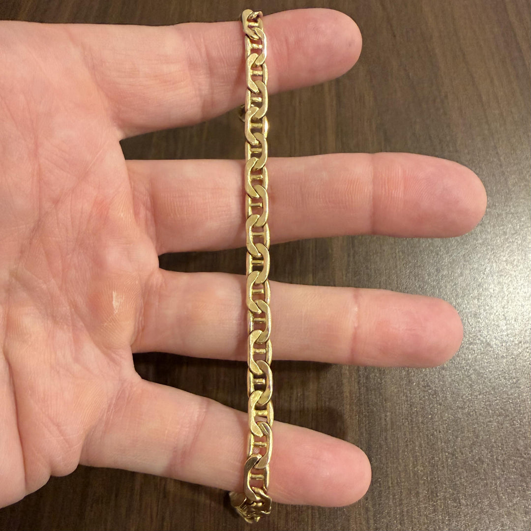 14k Yellow Gold 8.4g Semi Solid Men's 5.5mm Mariner Link Bracelet Italy 8"