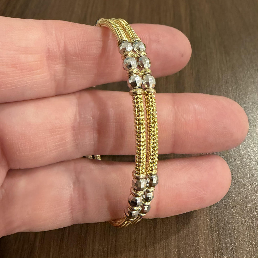 14k Yellow and White Gold 13.2g Flexible Ball Bead Cuff Bracelet Italy 7"