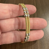 14k Yellow and White Gold 13.2g Flexible Ball Bead Cuff Bracelet Italy 7"