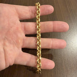 14k Yellow Gold 11.3g Ladies Beveled 8.5mm Rolo Link Bracelet Italy 7.25"