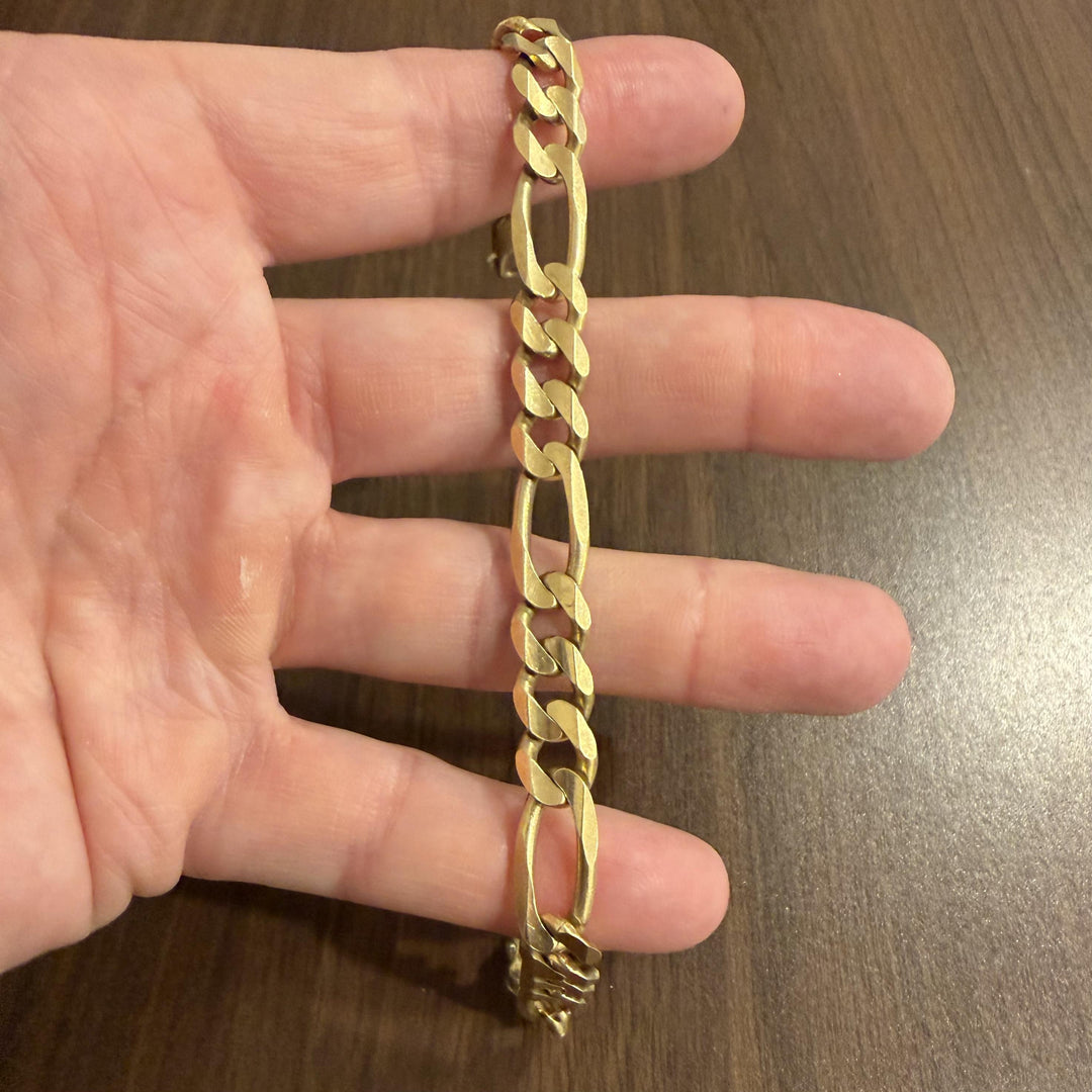 14k Yellow Gold 27.3g Solid Men's 9.5mm Figaro Link Bracelet Italy 8.5"