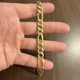 14k Yellow Gold 27.3g Solid Men's 9.5mm Figaro Link Bracelet Italy 8.5"