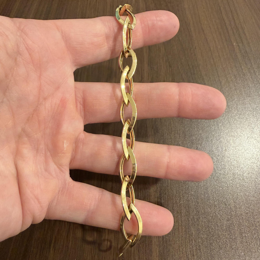 14k Yellow Gold 9.2g Ladies 11mm Marquise Link Toggle T Bar Bracelet Italy 7.5"