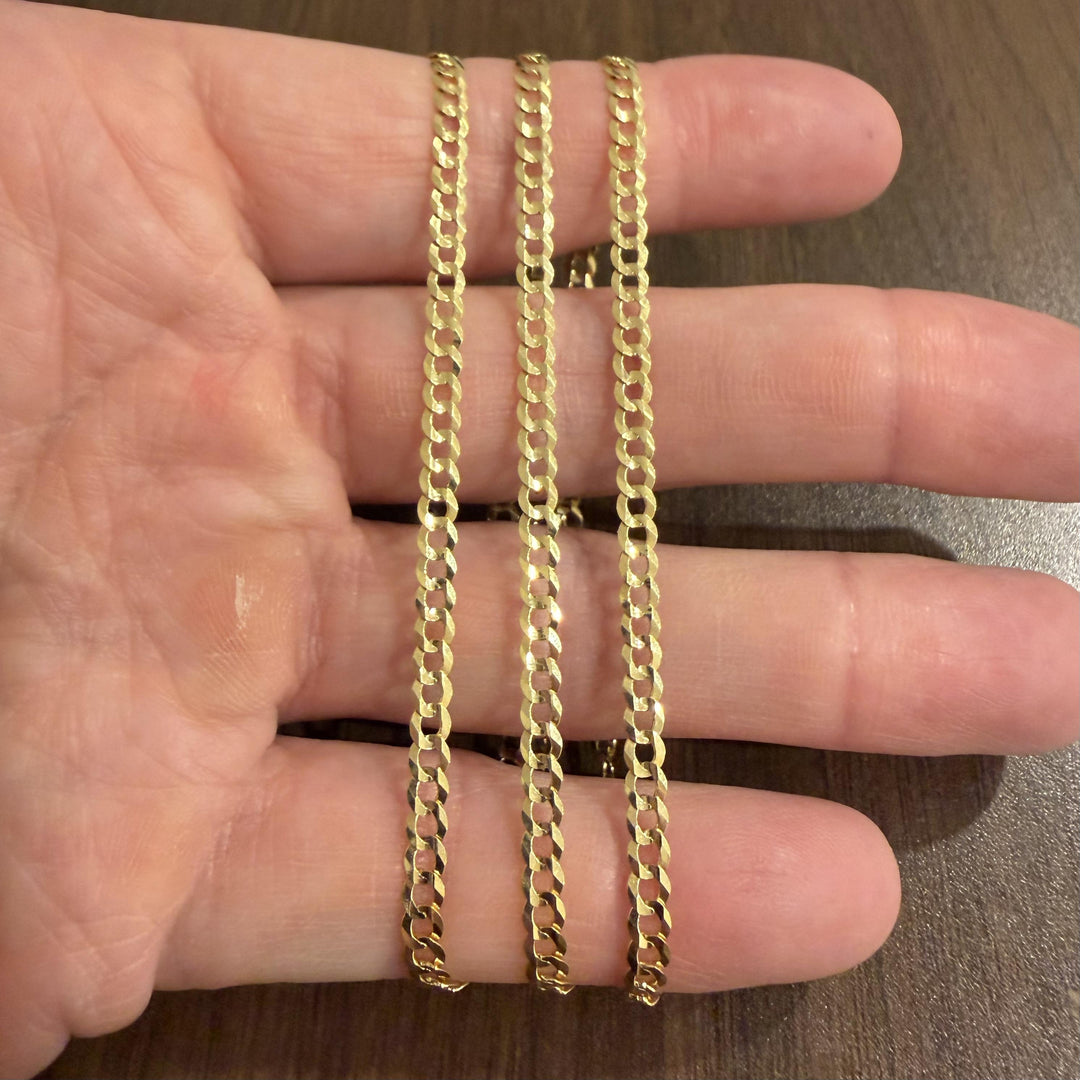 10k Yellow Gold 7.4g Solid Flat Thin 3.5mm Curb Link Chain Necklace 24"