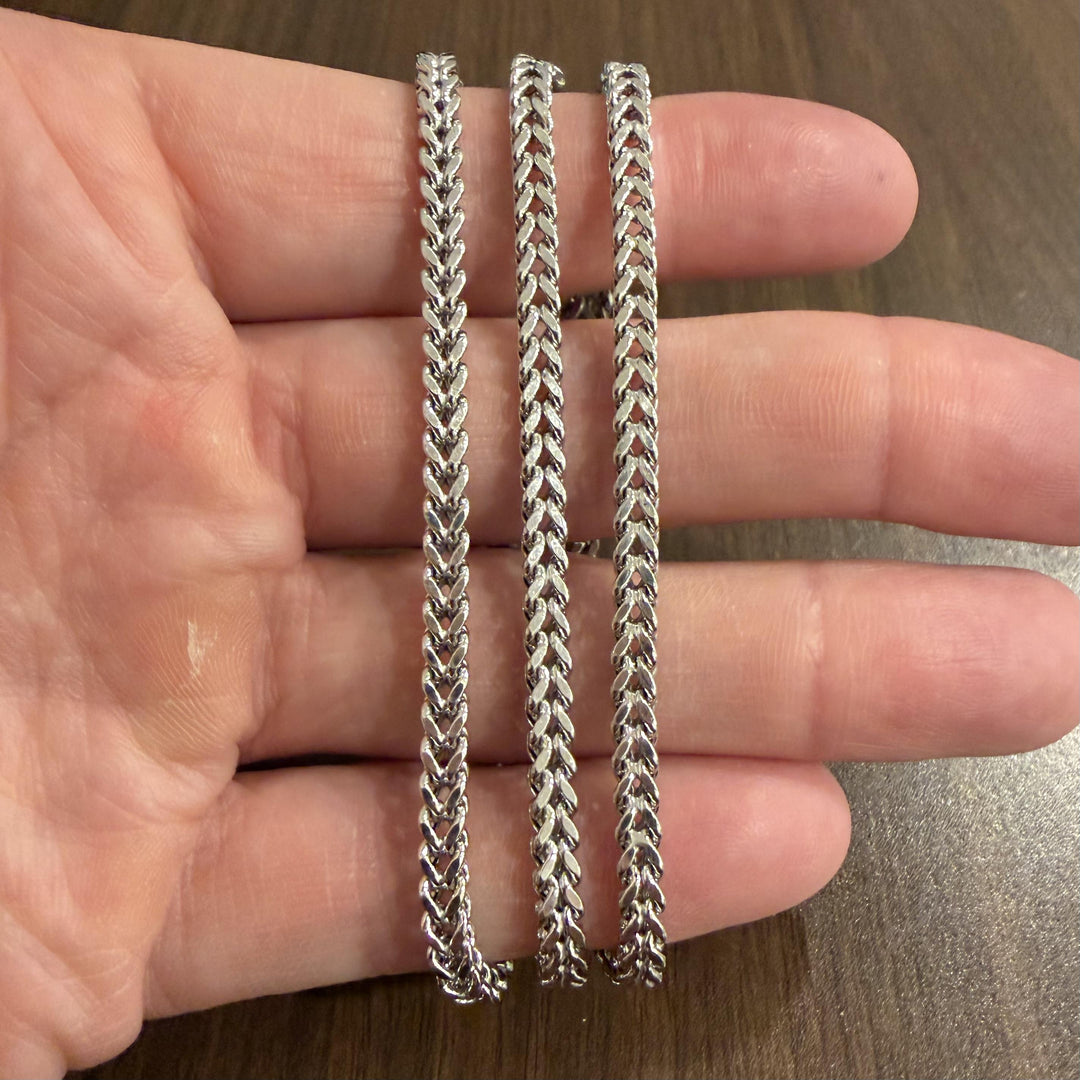 10k White Gold 17.3g Men's Semi Solid 4mm Squared Franco Link Chain Necklace 24"