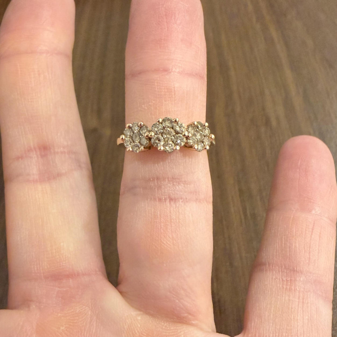 10k Yellow Gold and 1cttw Champagne Diamond Ladies Cluster Ring Size 7
