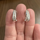 14k White Gold and 0.50cttw Baguette Diamond Hoop Huggie Earrings