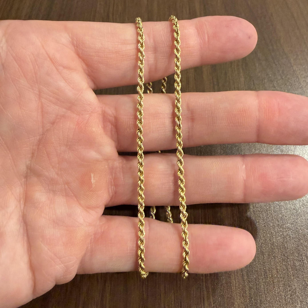 18k Yellow Gold 12.3g Solid Vintage 2.5mm Rope Chain Necklace 18"