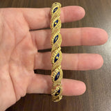 18k Yellow Gold and Blue Enamel 27.8g Solid Vintage Panel Link Bracelet Italy 7"