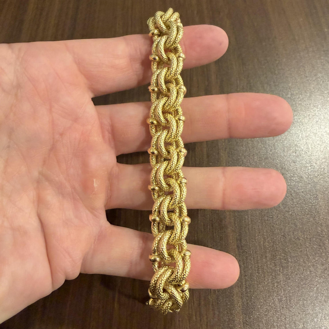 18k Yellow Gold 42g Heavy Thick Fancy Double Curb Link Bracelet Italy 7.5"