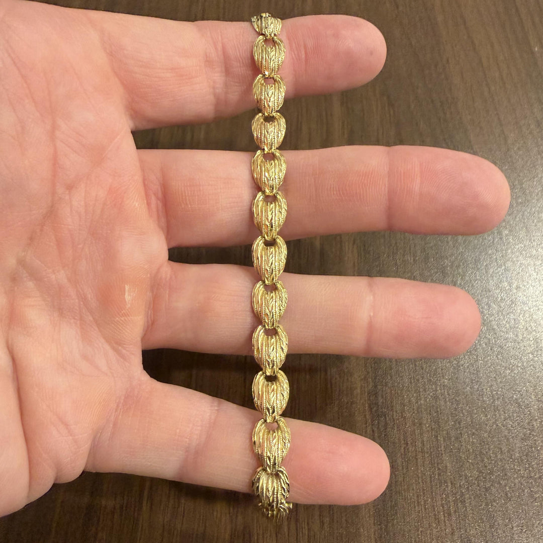 14k Yellow Gold 11g Diamond Cut Vintage Fancy Link Bracelet 7"