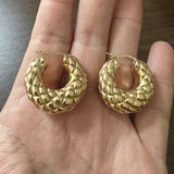 18k Yellow Gold 9.2g Ladies Puffed Quilted Chunky Hoop Earrings 1.2"