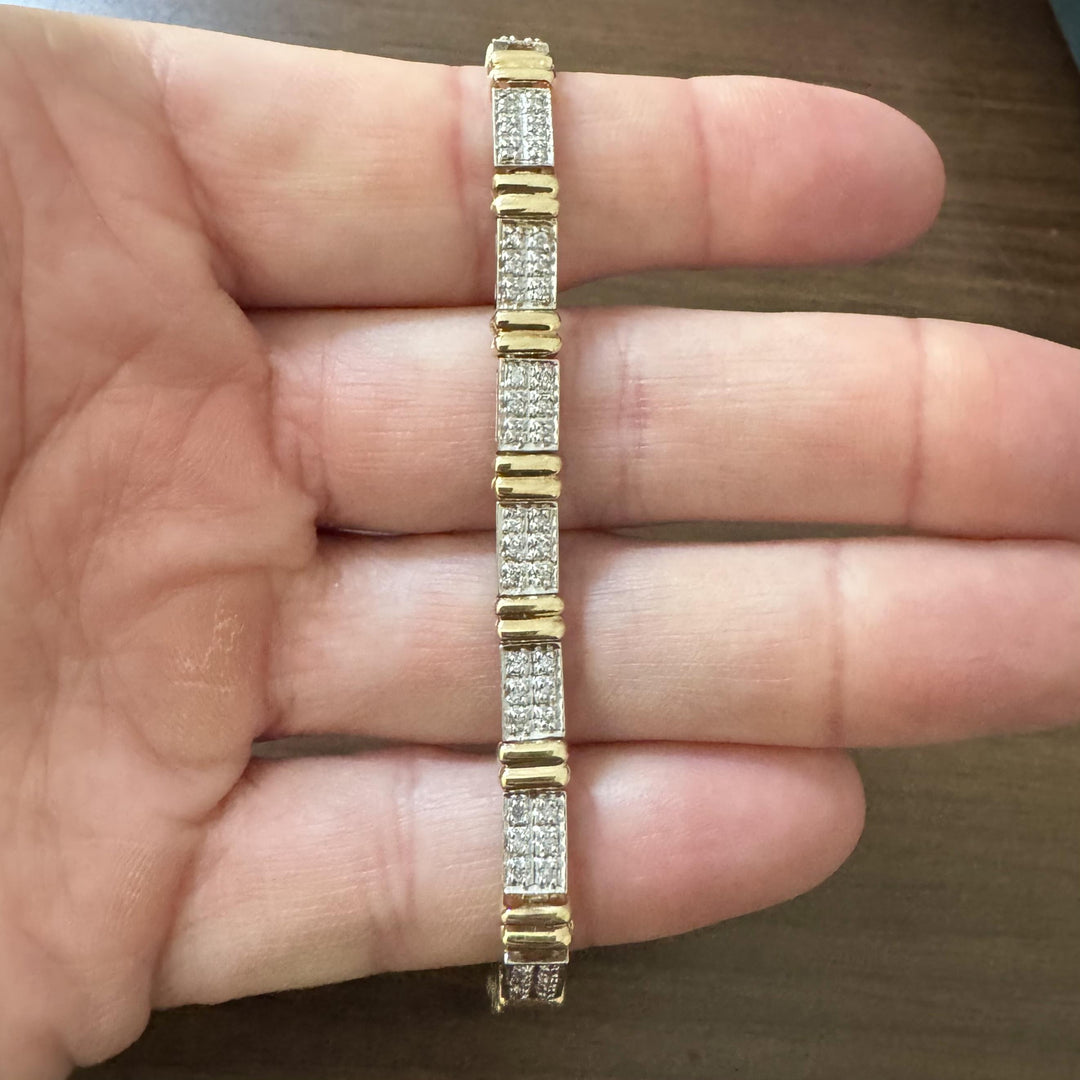 10k Yellow and White Gold 1cttw Diamond Link Bracelet 7.25"
