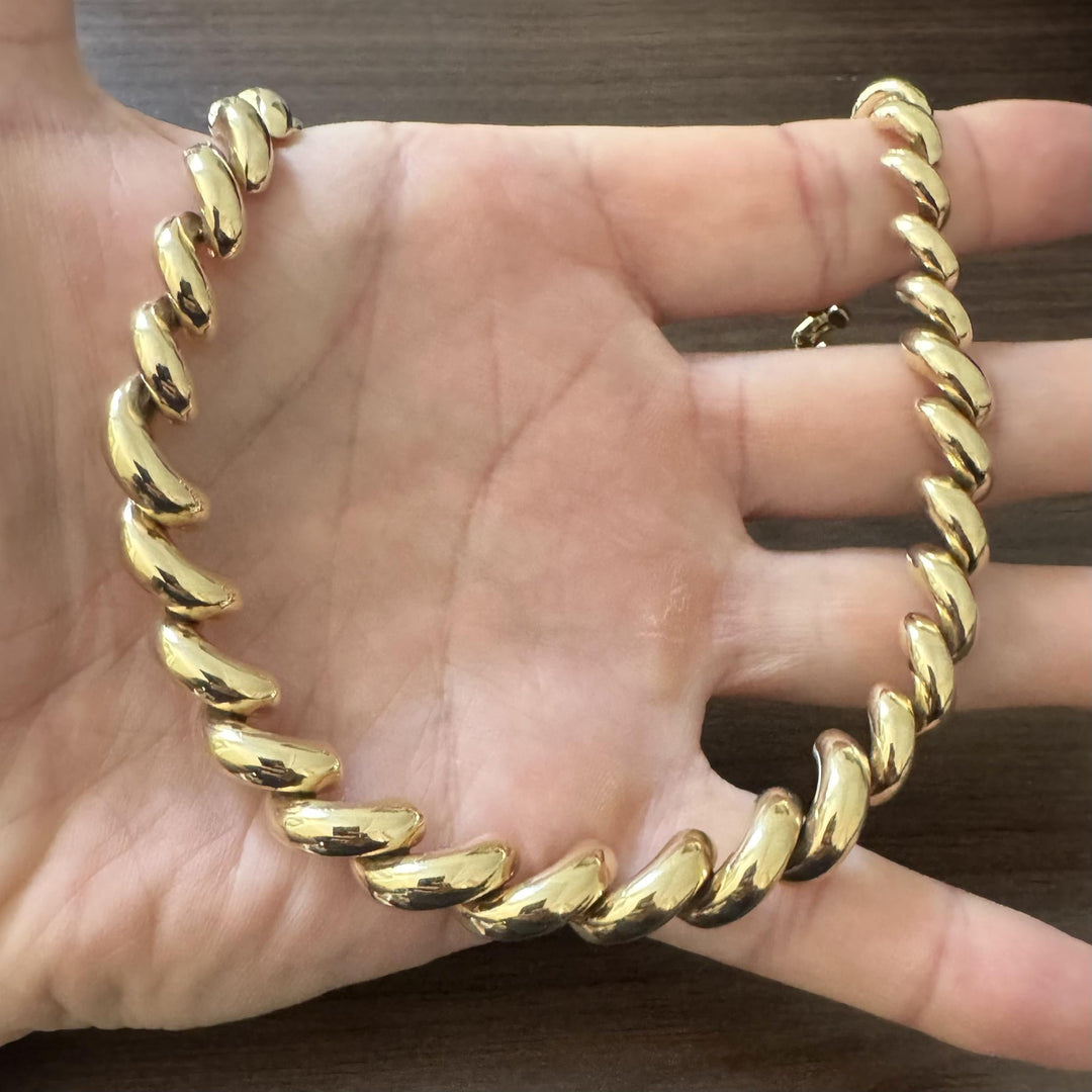 14k Yellow Gold 48.6g Graduated Polished San Marco Link Necklace Italy 18"