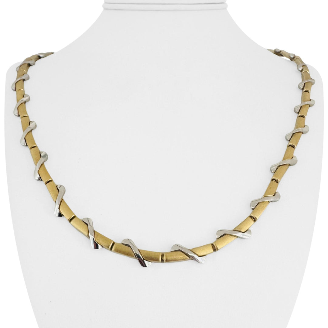 18k Yellow and White Gold 40.8g Heavy Fancy Bar Link Necklace 22"