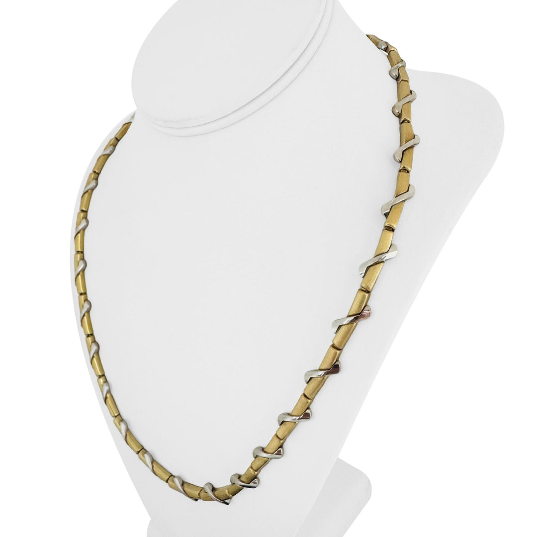 18k Yellow and White Gold 40.8g Heavy Fancy Bar Link Necklace 22"