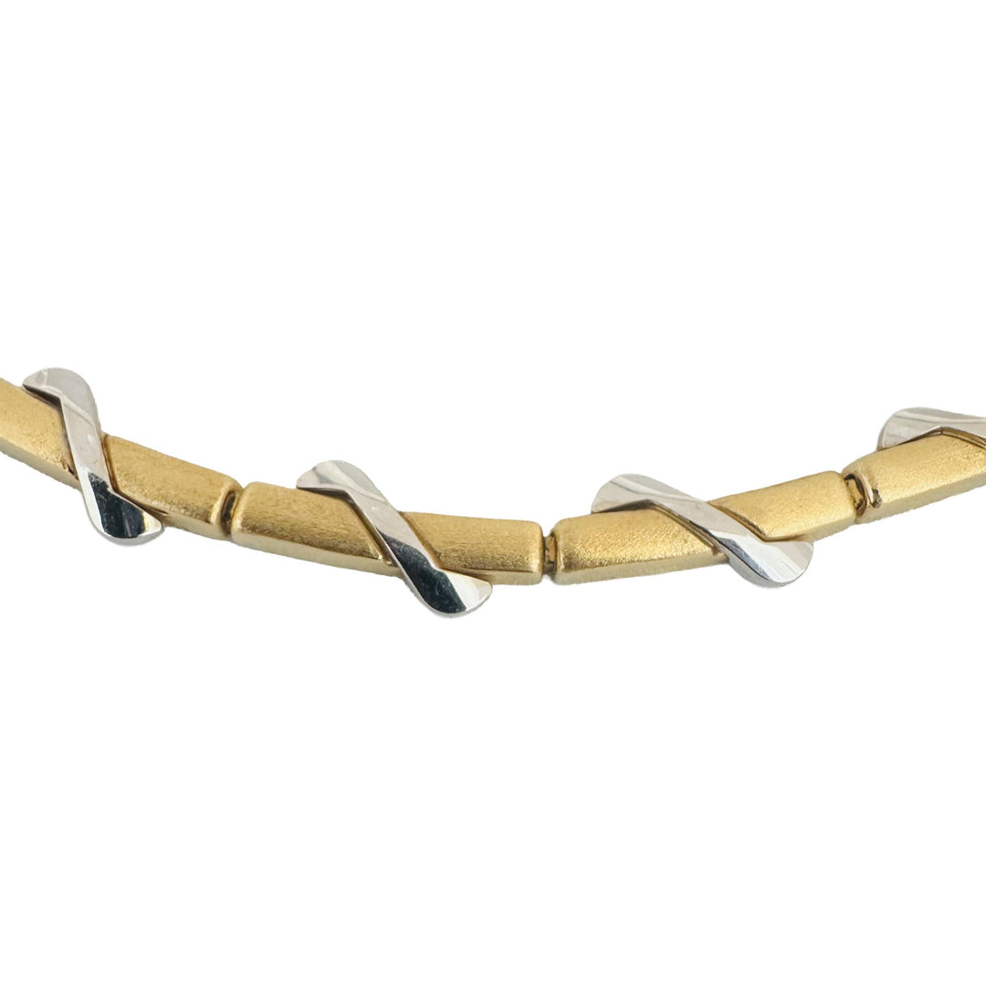 18k Yellow and White Gold 40.8g Heavy Fancy Bar Link Necklace 22"