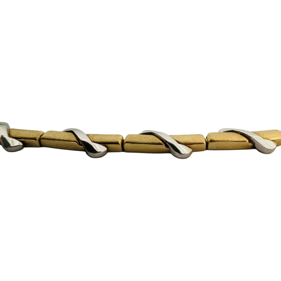 18k Yellow and White Gold 40.8g Heavy Fancy Bar Link Necklace 22"
