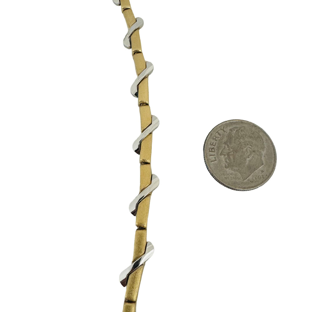 18k Yellow and White Gold 40.8g Heavy Fancy Bar Link Necklace 22"