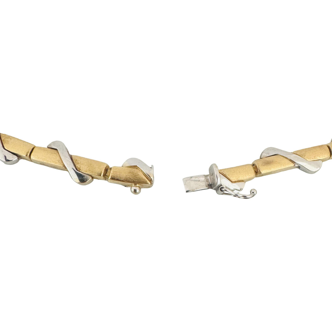 18k Yellow and White Gold 40.8g Heavy Fancy Bar Link Necklace 22"